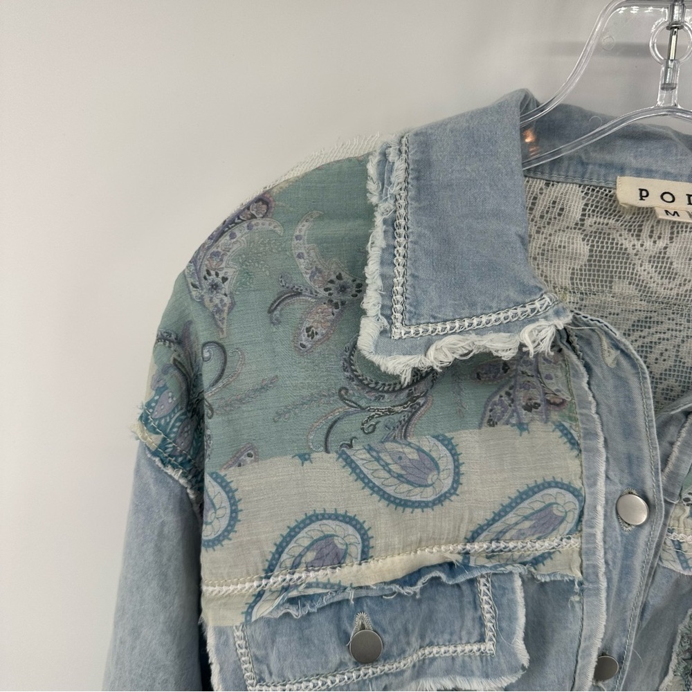 Pol Paisley Patchwork Chambray Button Down Jacket… - image 3